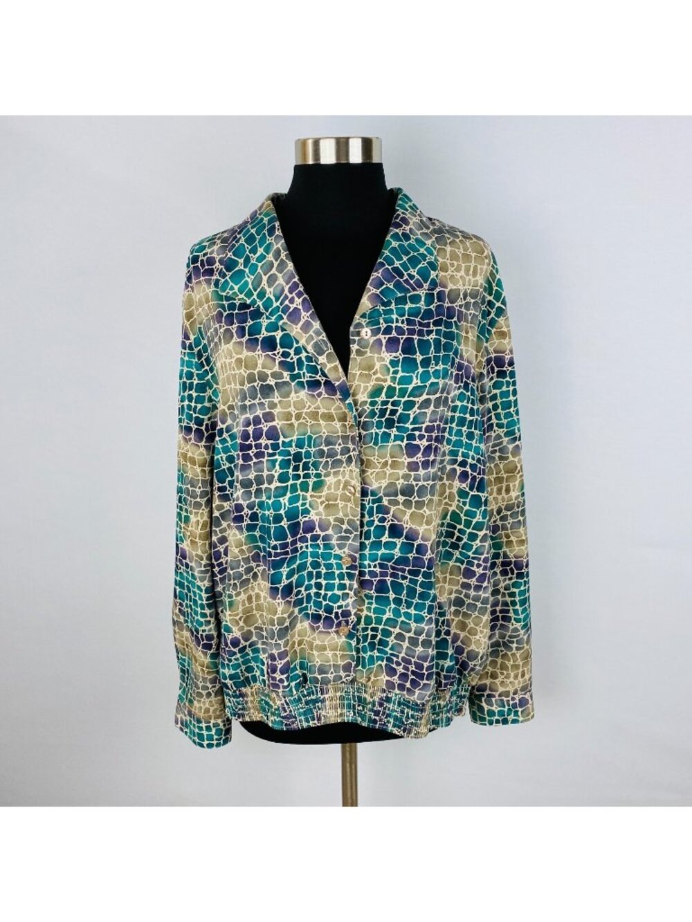 Alfred Dunner Purple Teal Abstract Print Women's Plus 18 Button Down Shirt